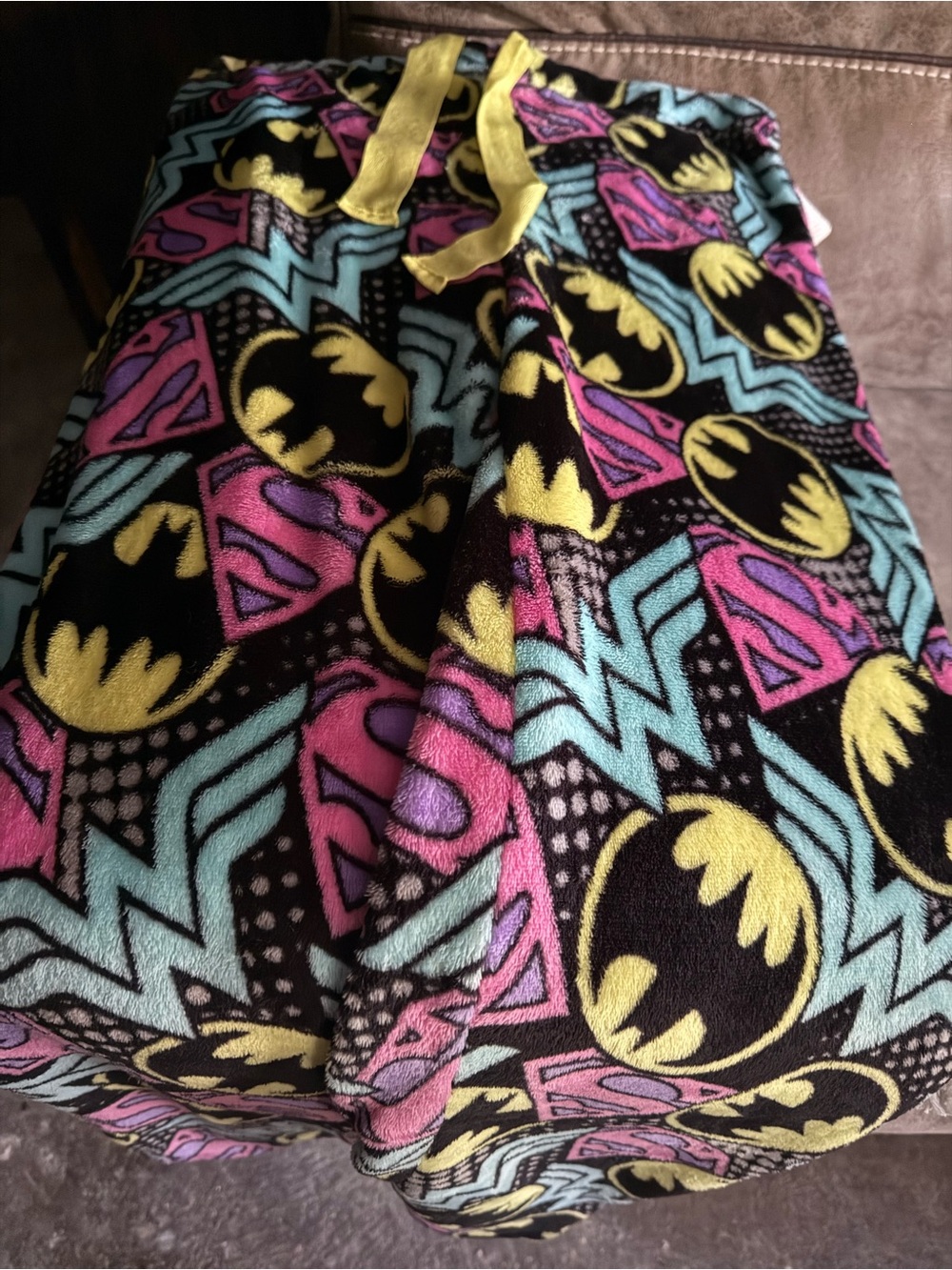 DC Comics Fleece pajama pant in Black, Yellow, Pink & Teal